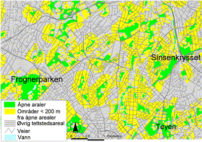  Nærhet til åpne arealer i Oslo sentrum. 1999
