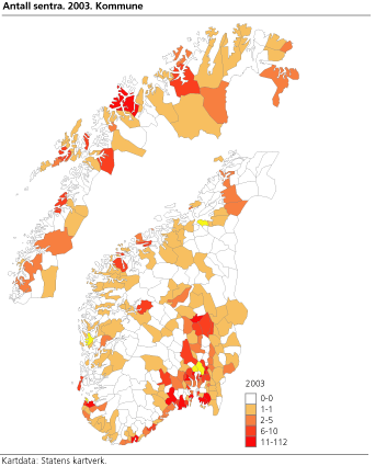 Antall sentra 2003. Kommune