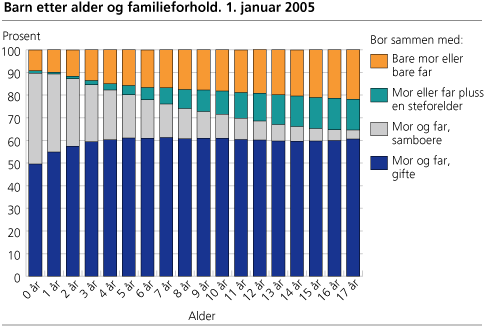 Barn etter alder og familieforhold. 1. januar 2005