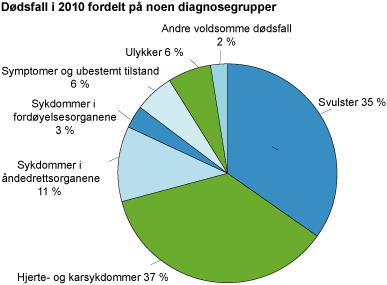 Dødsfall i 2010 fordelt på noen diagnosegrupper