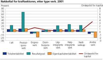 Nøkkeltal for kraftsektoren, etter type verk. 2001