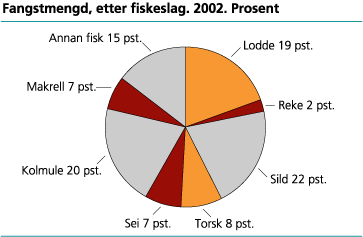 Fangstmengd, etter fiskeslag. 2002*. Prosent 