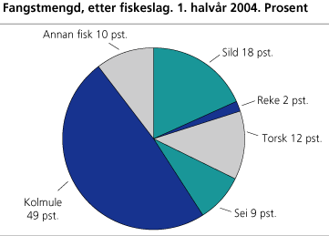 Fangstmengd, etter  fiskeslag. 1. halvår 2004*. Prosent 