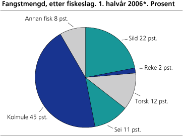 Fangstmengd, etter fiskeslag. 1. halvår 2006*. Prosent