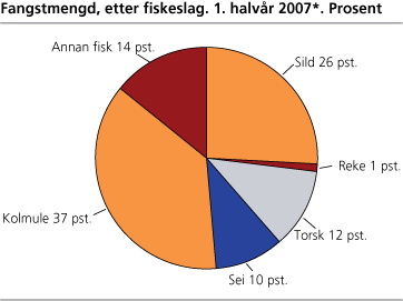 Fangstmengd, etter fiskeslag. 1. halvår 2007*. Prosent