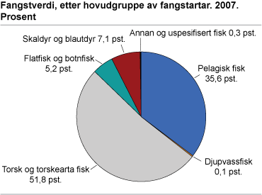 Fangstverdi, etter hovudgruppe av fangstartar.  2007. Prosent