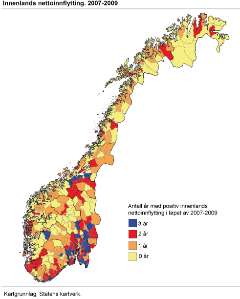 Innenlands nettoinnflytting 2007-2009