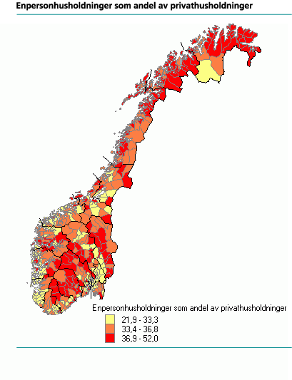 Enpersonhusholdninger som andel av privathusholdninger