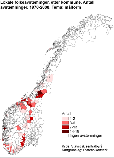 Lokale folkeavstemninger, etter kommune. Antall. Tema målform