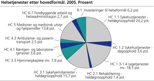 Helseutgifter etter hovedformål. 2005. Prosent