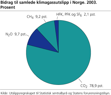 Bidrag til samlede klimagassutslipp i Norge. 2003*. Prosent