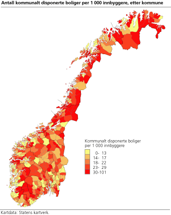 Antall kommunalt disponerte boliger per 1 000 innbyggere, etter kommune