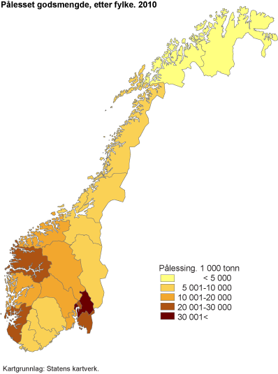 Pålesset godsmengde, etter fylke. 2010