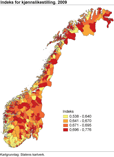 Indeks for kjønnslikestilling i kommunene, 2009