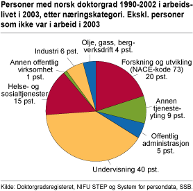 Personer med norsk doktorgrad 1990-2002 i arbeidslivet i 2003, etter næringskategori.