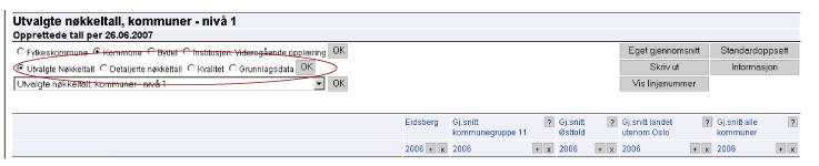 Utvalgte nøkkeltall, kommuner - nivå 1. Variabler