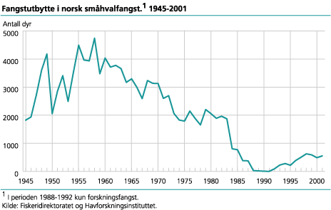 Fangstutbytte i norsk småhvalfangst. 1945-2001