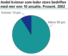 Andel kvinner som leder store bedrifter med mer enn 10 ansatte. Prosent, 2002.