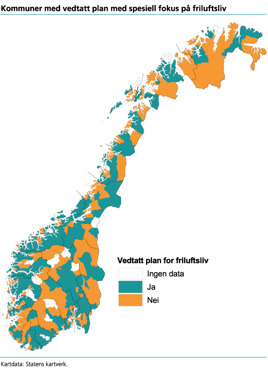 Kommuner med vedtatt plan med spesiell fokus på friluftsliv