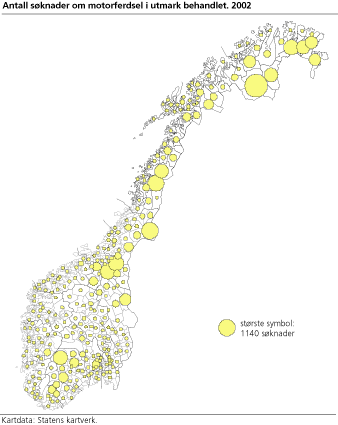 Antall søknader om motorferdsel i utmark behandlet, 2002