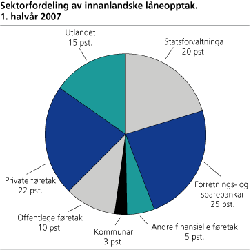 Sektorfordeling av innanlandske låneopptak i 1. halvår 2007