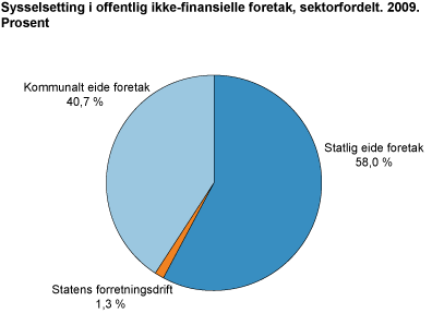 Sysselsetting i offentlig eide ikke-finansielle foretak, sektorfordelt. 2009. Prosent