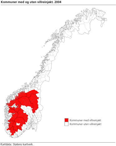 Kommuner med og uten villreinjakt. 2004