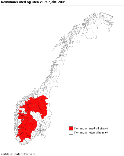 Kommuner med og uten villreinjakt. 2005