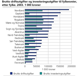 Brutto driftsutgifter og investeringsutgifter til fylkesveier, etter fylke. 2003. 1 000 kroner