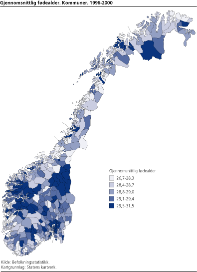 Gjennomsnittlig fødealder. Kommuner. 1996-2000