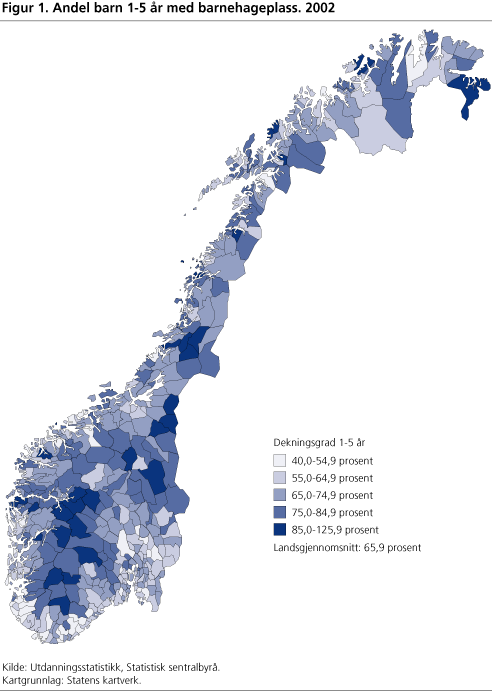 Andel barn 1-5 år med barnehageplass. 2002