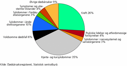 Figur 2. Andel dødsfall, etter underliggende årsak. 2005