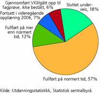 Figur 3. Status for oppnådd studie- eller yrkeskompetanse i videregående opplæring etter fem år