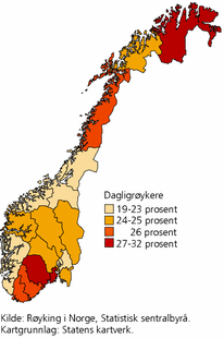 Figur 1. Dagligrøykere, etter region og tid. 2004-2008