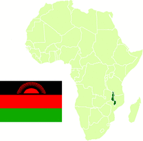 Malawis flagg og beliggenhet i Afrika