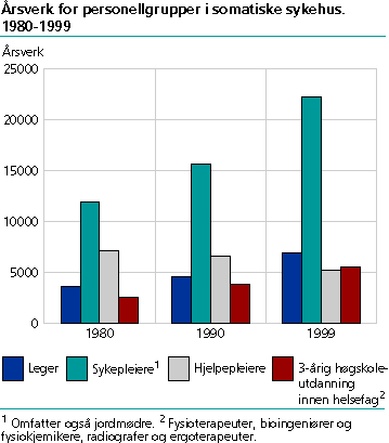  Personellgrupper i somatiske sykehus 1980, 1990 og 1999.