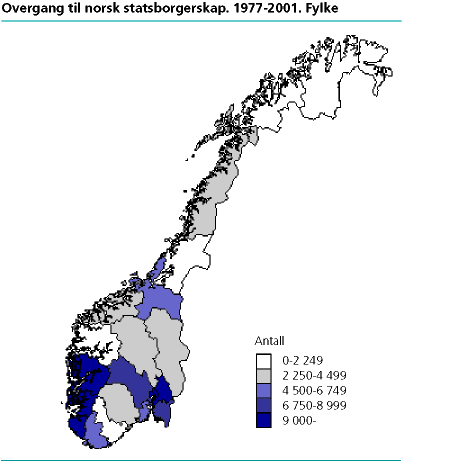 Overgang til norsk statsborgerskap. 1977-2001. Fylke