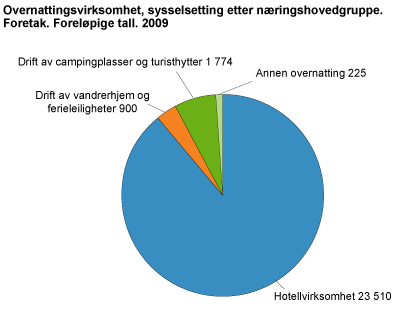 Overnattingsvirksomhet, sysselsetting etter næringshovedgruppe. Foretak. Foreløpige tall. 2009