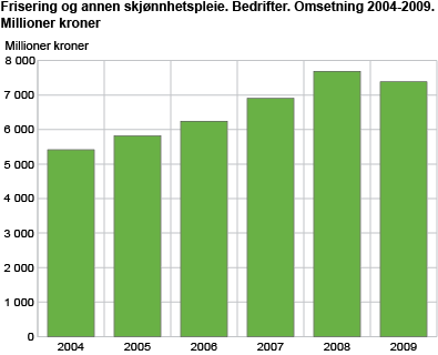 Frisering og annen skjønnhetspleie. Bedrifter. Omsetning. 2004-2009