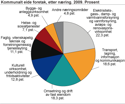 Kommunalt eide foretak, etter næring. Prosent. 2009