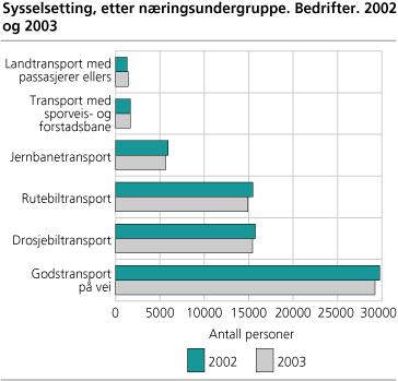 Sysselsetting, etter næringsundergruppe. Bedrifter. 2002 og 2003