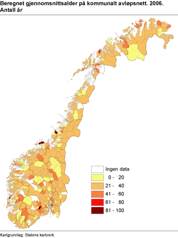 Beregnet gjennomsnittsalder på kommunalt avløpsnett. Antall år. 2006 