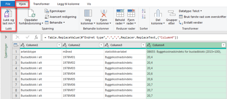 Under fanen "Hjem" velger man "Lukk og last inn".