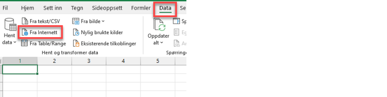Under fanen «Data» velger man «Fra Internett»: