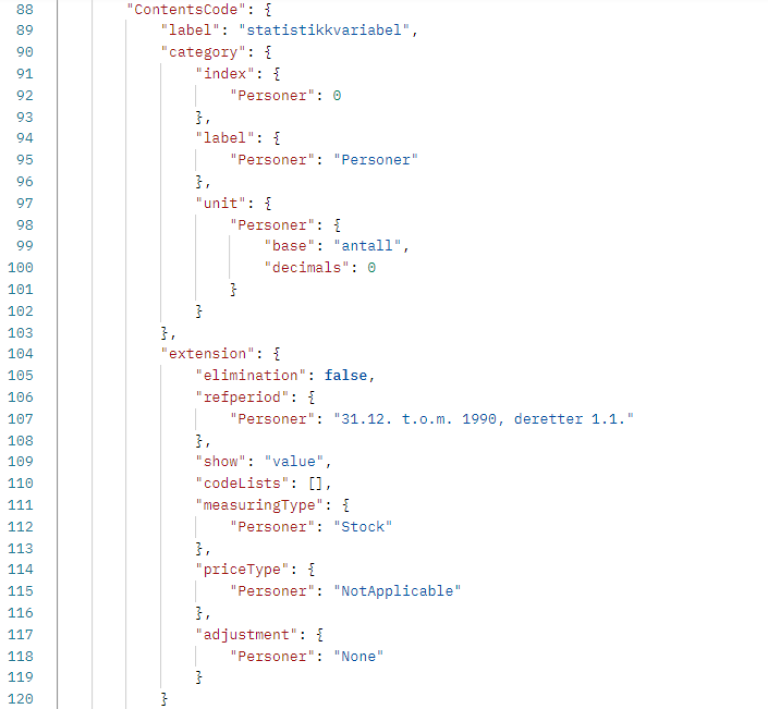 Viser metadata for statistikkvariabel i tabell 05810.