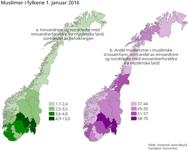 Figur 3. Muslimer i fylkene. 1. januar 2016