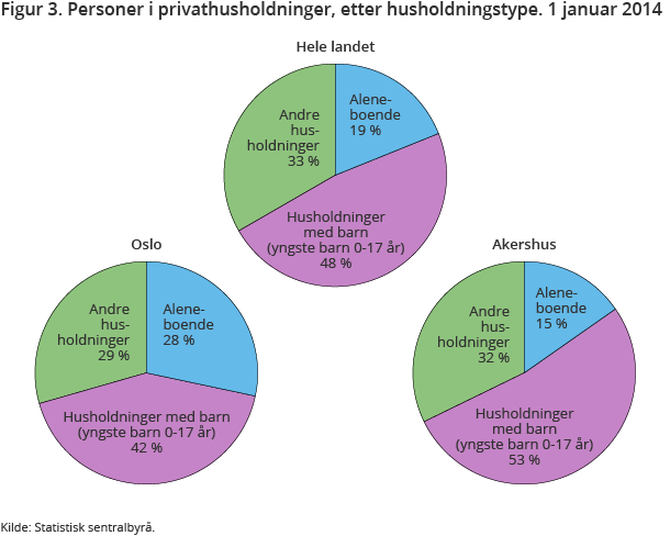 Figur 3. Personer i privathusholdninger, etter husholdningstype. 1 januar 2014