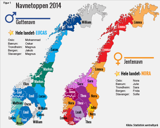 Figur 1. Navnetoppen 2014 Figur 1. Navnetoppen 2014