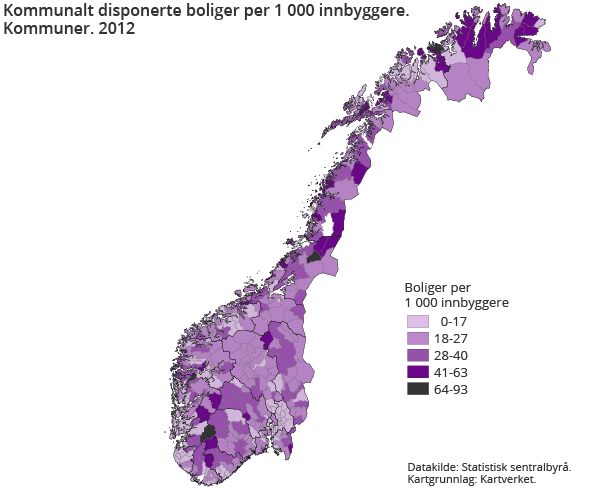 Kommunalt disponerte boliger per 1 000 innbyggere. Kommuner. 2012