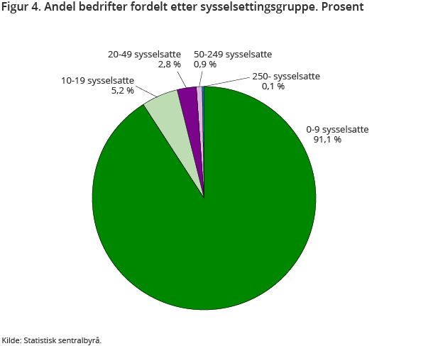 Figur 4. Andel bedrifter fordelt etter sysselsettingsgruppe. Prosent